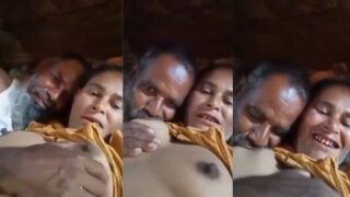 Kakek tua itu asyik mengulum payudara montok wanita desi