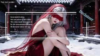Gadis Tionghoa klasik berkulit salju, berambut putih dan bergaun merah. Adegan oral, klimaks, episode pertama, wajib ditonton hasil AI!