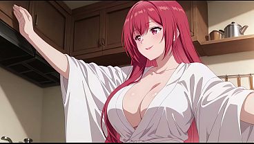 Anak tiri pulang lebih awal, lihat istri bapak masak pakai jubah tipis. Kureha Enomoto cosplay panas (buatan AI)